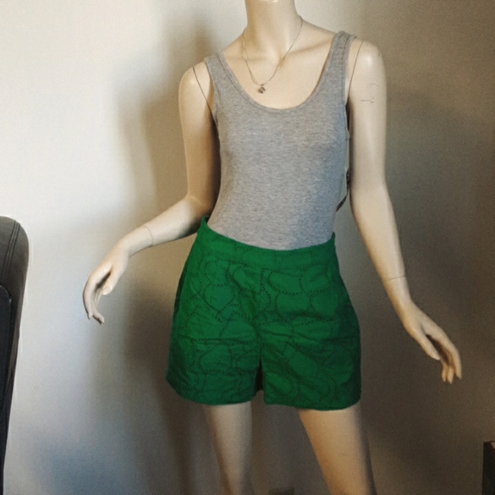 Skies Are Blue Kelly green eyelet shorts